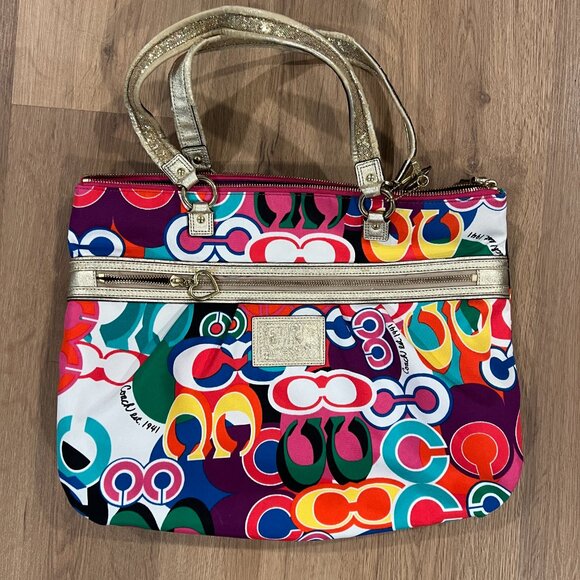 Coach Poppy Tote Bag Vintage Excellent Condition Red White - Picture 3 of 7